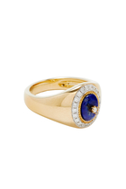 Mini Pompadour Pinky Ring, 18k Yellow Gold with Torsades Lapis Lazuli & Diamonds